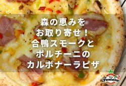 森の恵みをお取り寄せ！合鴨スモークとポルチーニのカルボナーラピザ
